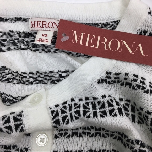 MERONA Cardigan Sweater Fair Isle Snowflake 3/4 Sleeves Crop Button Y2K Style XS - Picture 6 of 9